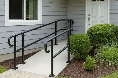 Ramp into home with handrails