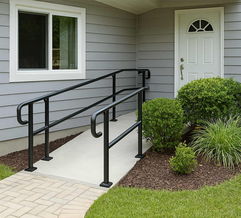 Ramp into home with handrails